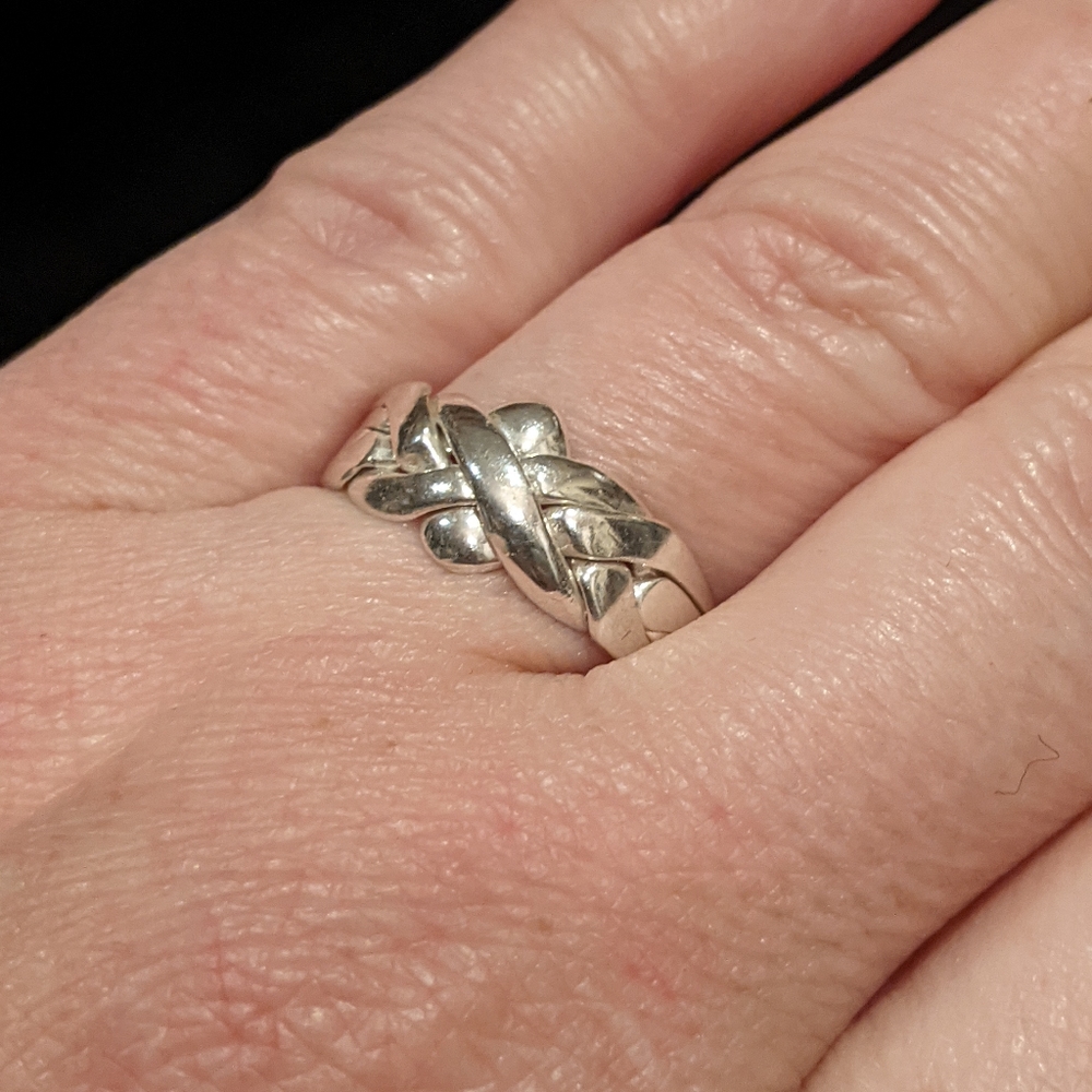 4 Band Puzzle Ring .925 Silver - Picture 2 of 11